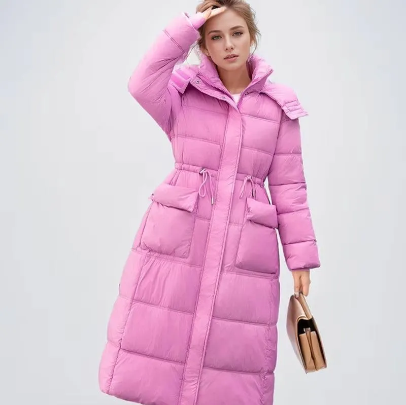Women's Padded Jacket Female Hooded Pocket Thicken Warm Long Cotton Jacket Women's Parkas Coats