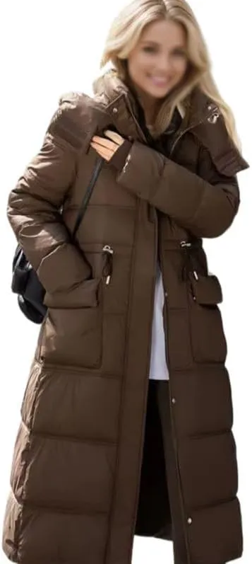 Women's Padded Jacket Female Hooded Pocket Thicken Warm Long Cotton Jacket Women's Parkas Coats