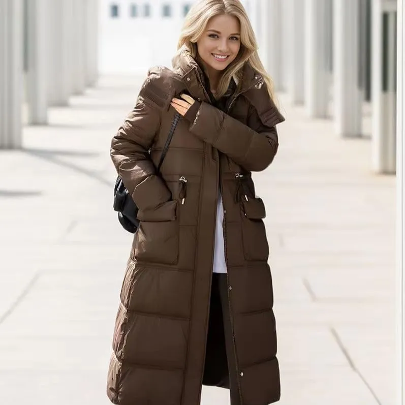 Women's Padded Jacket Female Hooded Pocket Thicken Warm Long Cotton Jacket Women's Parkas Coats