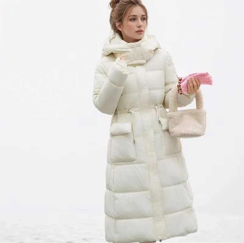 Women's Padded Jacket Female Hooded Pocket Thicken Warm Long Cotton Jacket Women's Parkas Coats