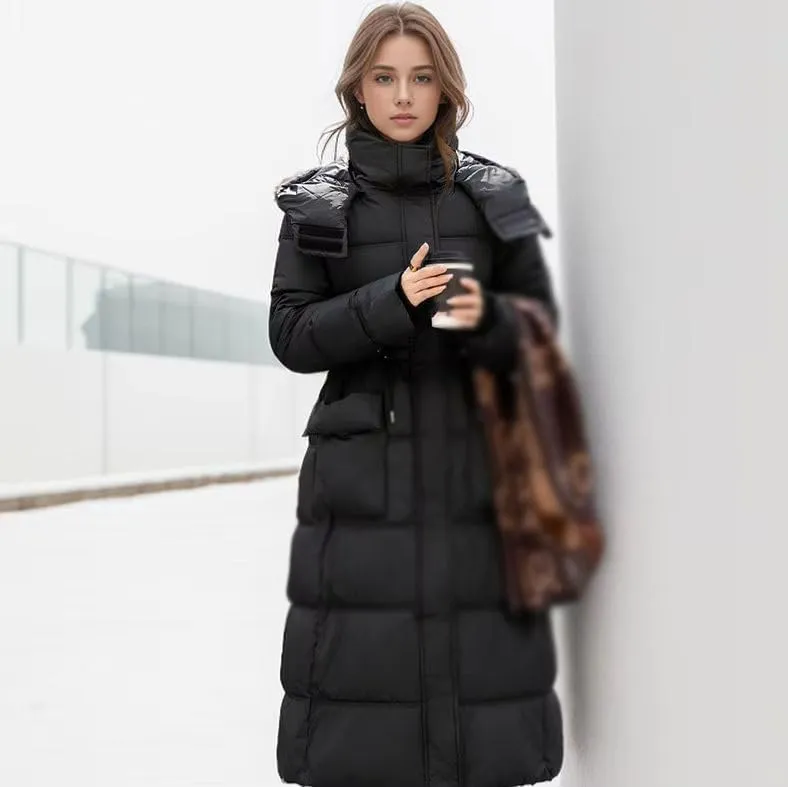 Women's Padded Jacket Female Hooded Pocket Thicken Warm Long Cotton Jacket Women's Parkas Coats