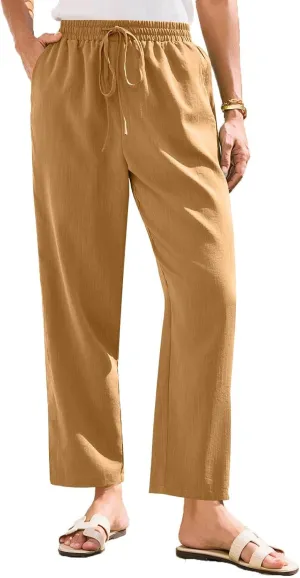 Women's Pants, Peasant Pants Linen Straight Leg Casual Drawstring Trendy Comfortable Fit