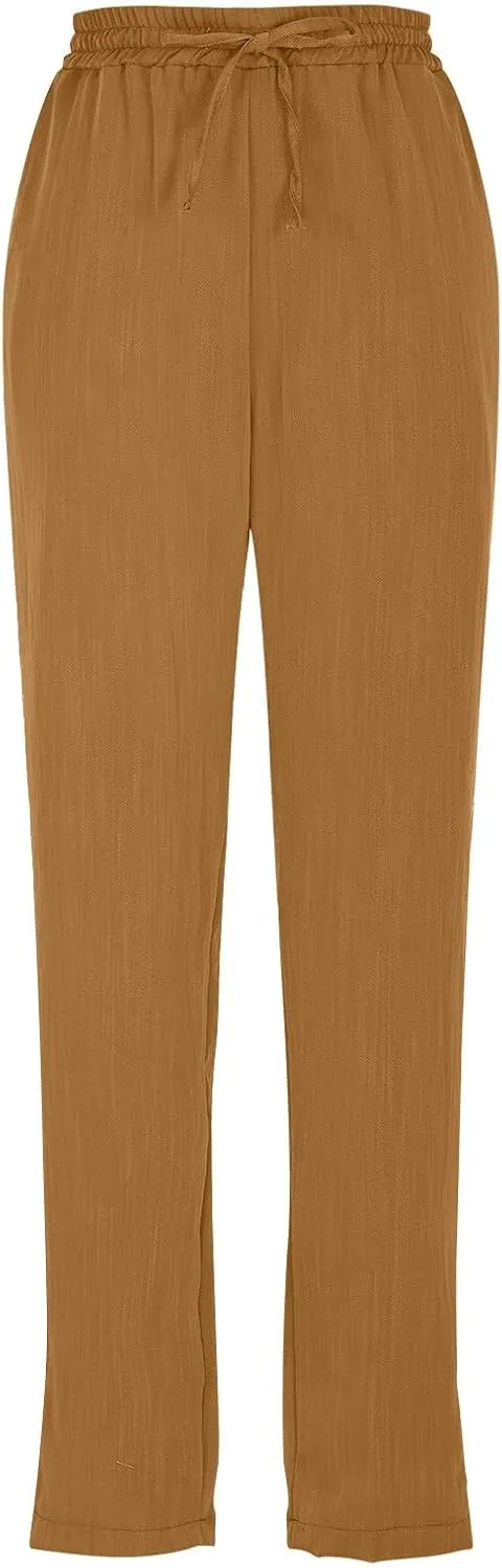 Women's Pants, Peasant Pants Linen Straight Leg Casual Drawstring Trendy Comfortable Fit