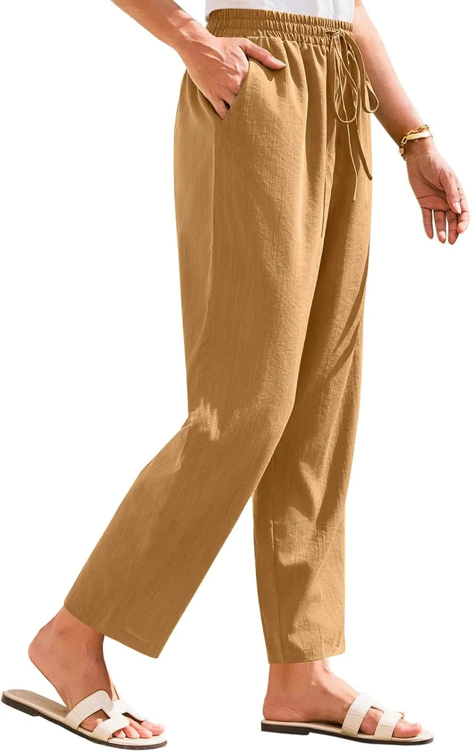 Women's Pants, Peasant Pants Linen Straight Leg Casual Drawstring Trendy Comfortable Fit