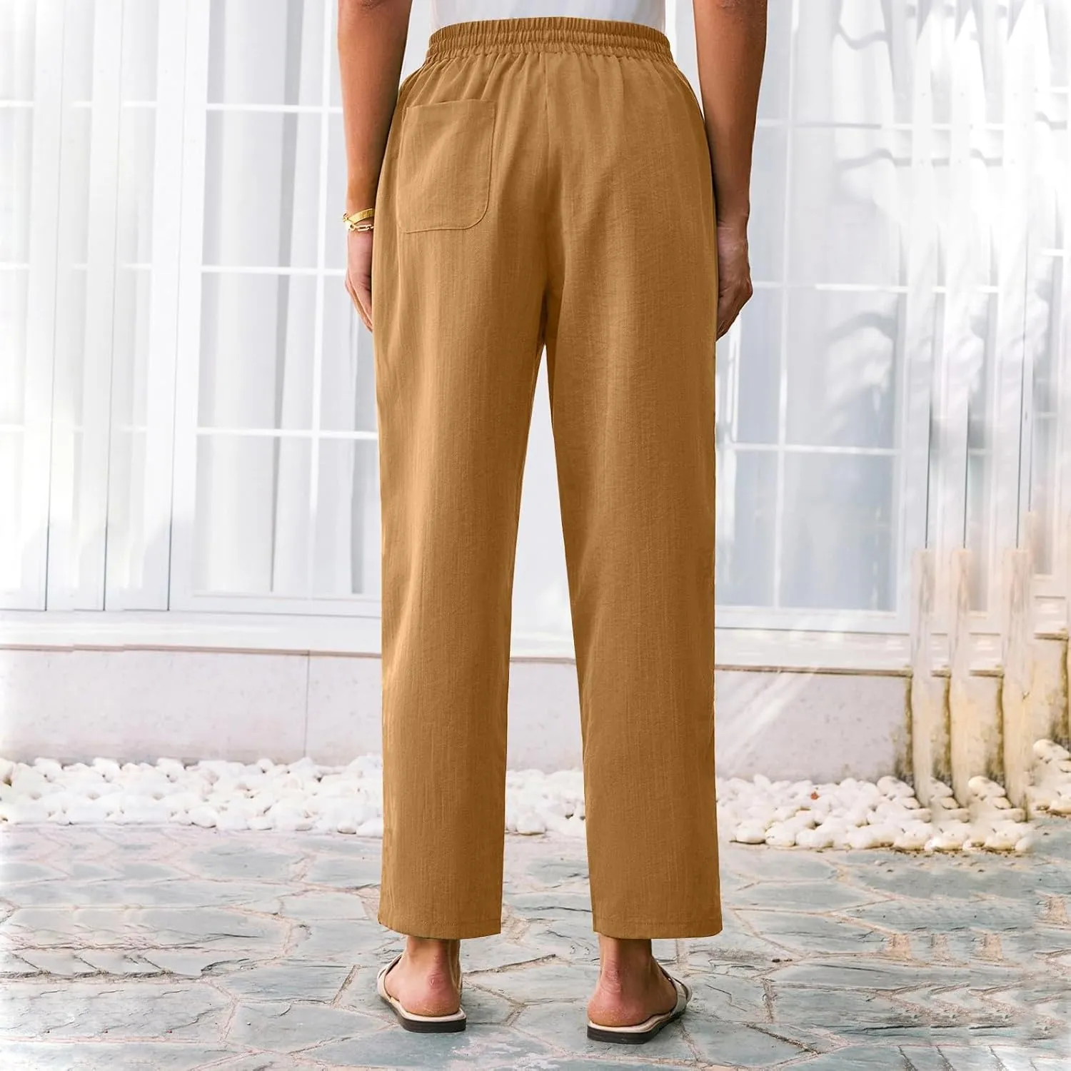 Women's Pants, Peasant Pants Linen Straight Leg Casual Drawstring Trendy Comfortable Fit
