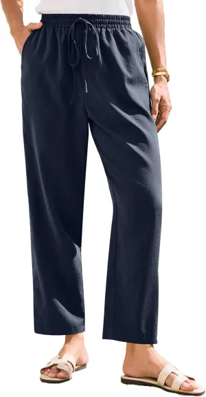 Women's Pants, Peasant Pants Linen Straight Leg Casual Drawstring Trendy Comfortable Fit
