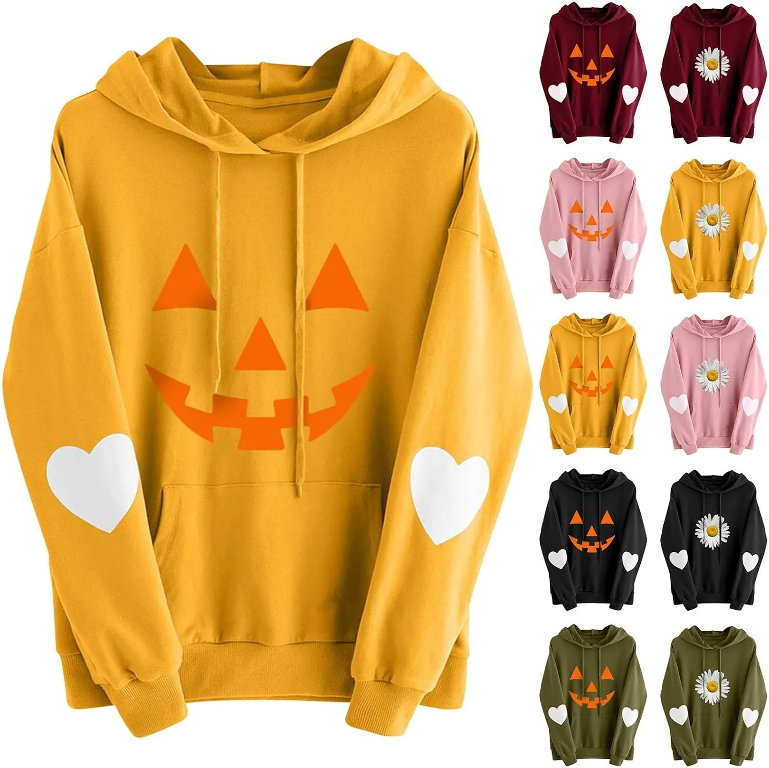 Womens Plus Size Halloween Hoodies Funny Pumpkin Printed Hooded Sweatshirts with Pocket Long Sleeve Oversized Shirts