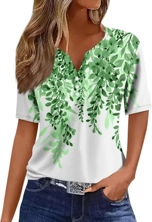 Womens Polo Shirts Short Sleeve Oversized V-Neck Pullover Printed Casual Shirt Top Loose Trendy Button Down T Shirt