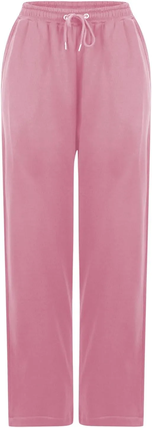 Women's Straight Long Pants Sports Fitness Loose Pants Solid Color Casual Trousers High Waist Trousers with Pocket