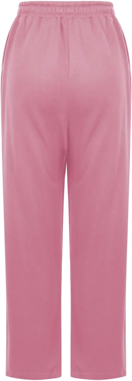 Women's Straight Long Pants Sports Fitness Loose Pants Solid Color Casual Trousers High Waist Trousers with Pocket