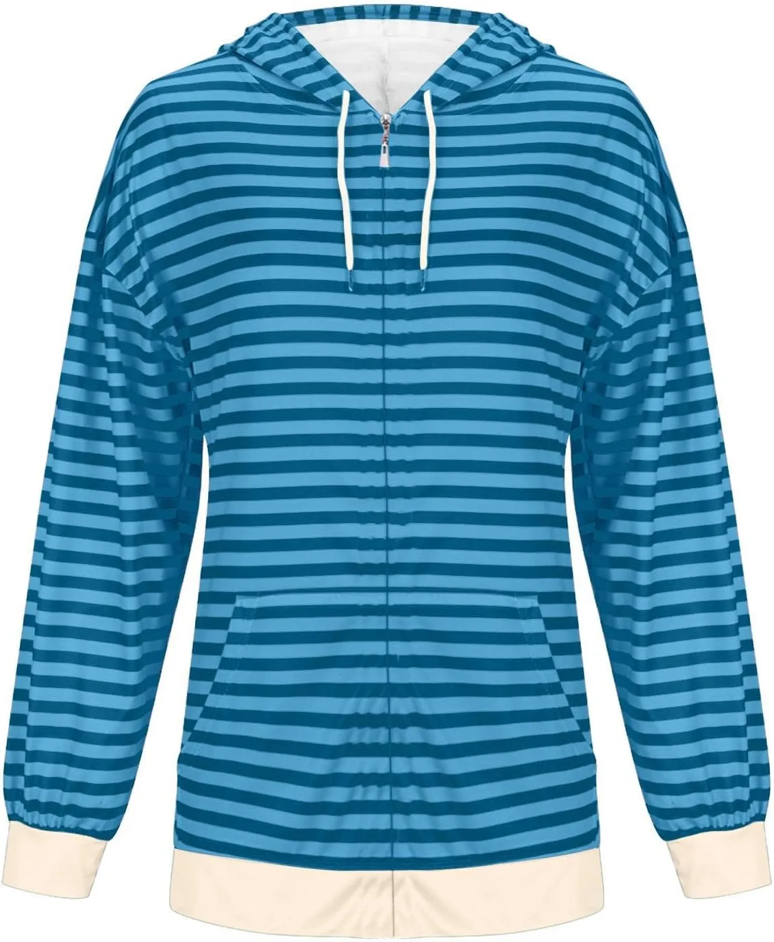 Women's Striped Hooded Sweatshirts Casual Long Sleeved Zippered Jackets Fall Trendy Thin Coats with Pockets
