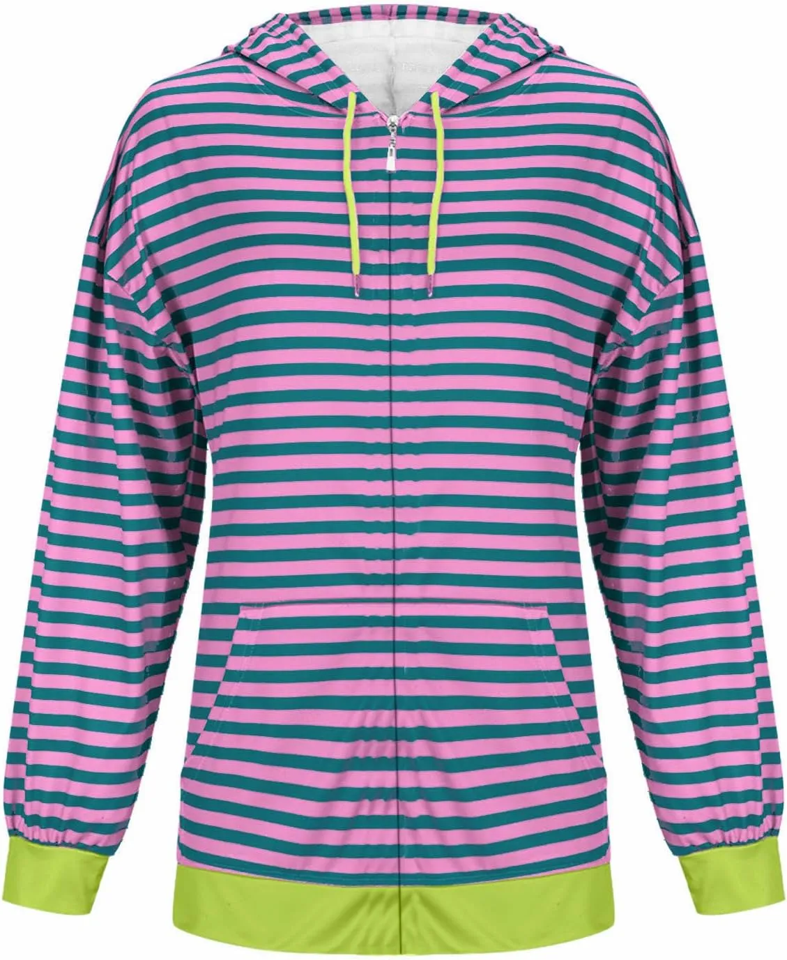 Women's Striped Hooded Sweatshirts Casual Long Sleeved Zippered Jackets Fall Trendy Thin Coats with Pockets