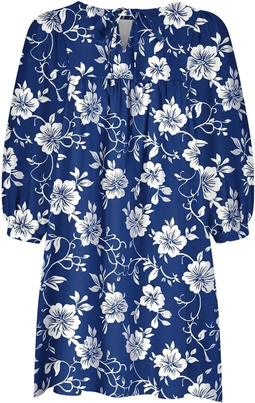 Womens Summer Shirt Dresses Casual V-Neck Three-Quarter Sleeve Dress Vacation Beach Sun Dress Boho Maxi Dress