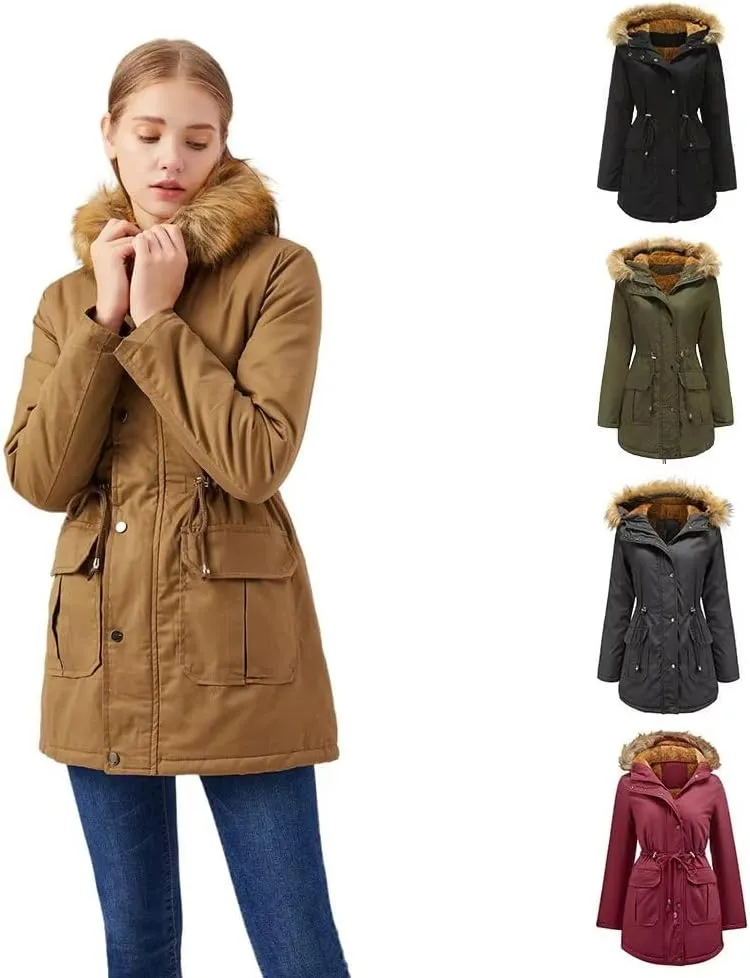 Women's Winter Jacket Female Cotton Padded Jacket With Fleece Hooded Fur Collar Winter Warm Coat Women's