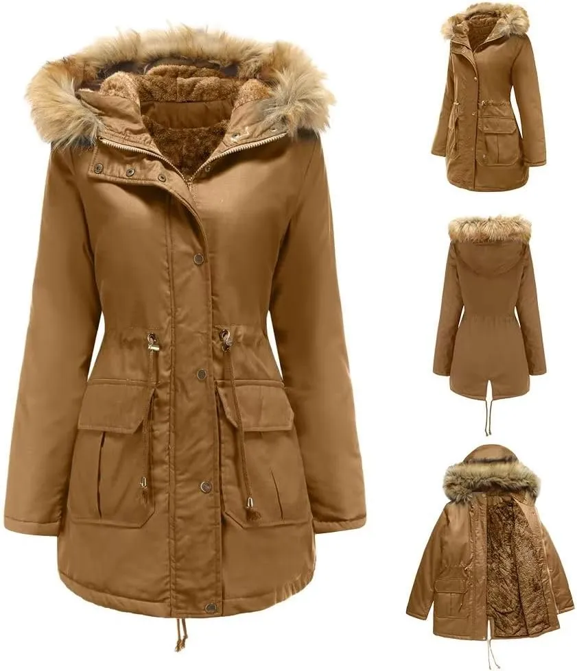 Women's Winter Jacket Female Cotton Padded Jacket With Fleece Hooded Fur Collar Winter Warm Coat Women's