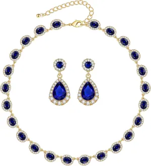 WOWORAMA Crystal Bridal Jewelry Set Statement Choker Necklace Teardrop Dangle Earrings Set Rhinestone Wedding Jewelry Set for Women Bride Bridesmaid Jewelry Party Prom Jewelry Set