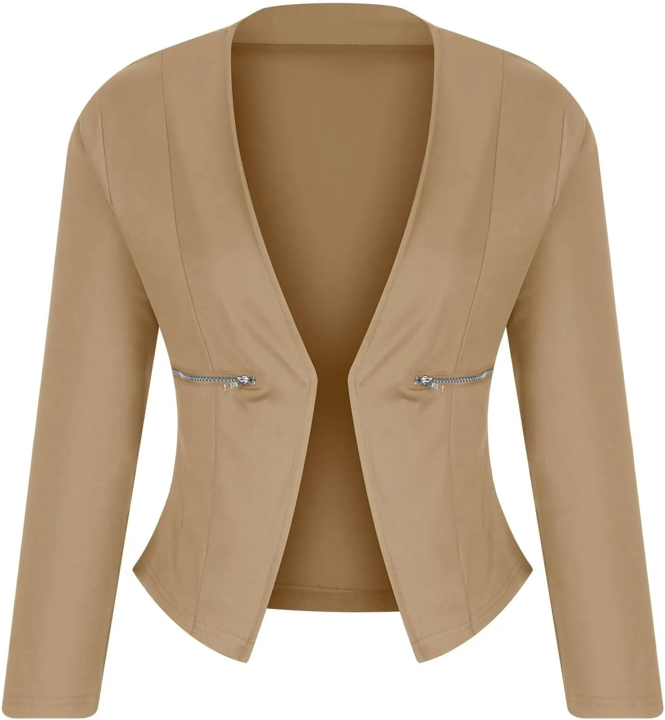Xiaojmake Womens Work Office Suit Casual Collarless Cropped Blazer Jacket Business Cropped Blazers Long Sleeve Shrug Cardigan