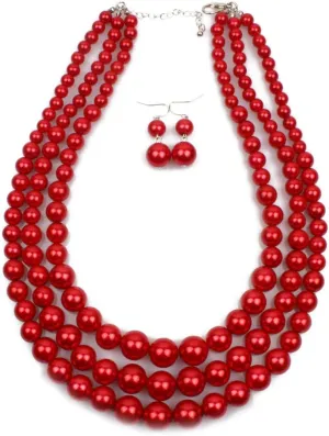 YAZILIND Imitation Pearl Jewelry Sets Necklace Earring Jewelry Set Multi Layer Faux Pearl Strand Costume Jewelry Set