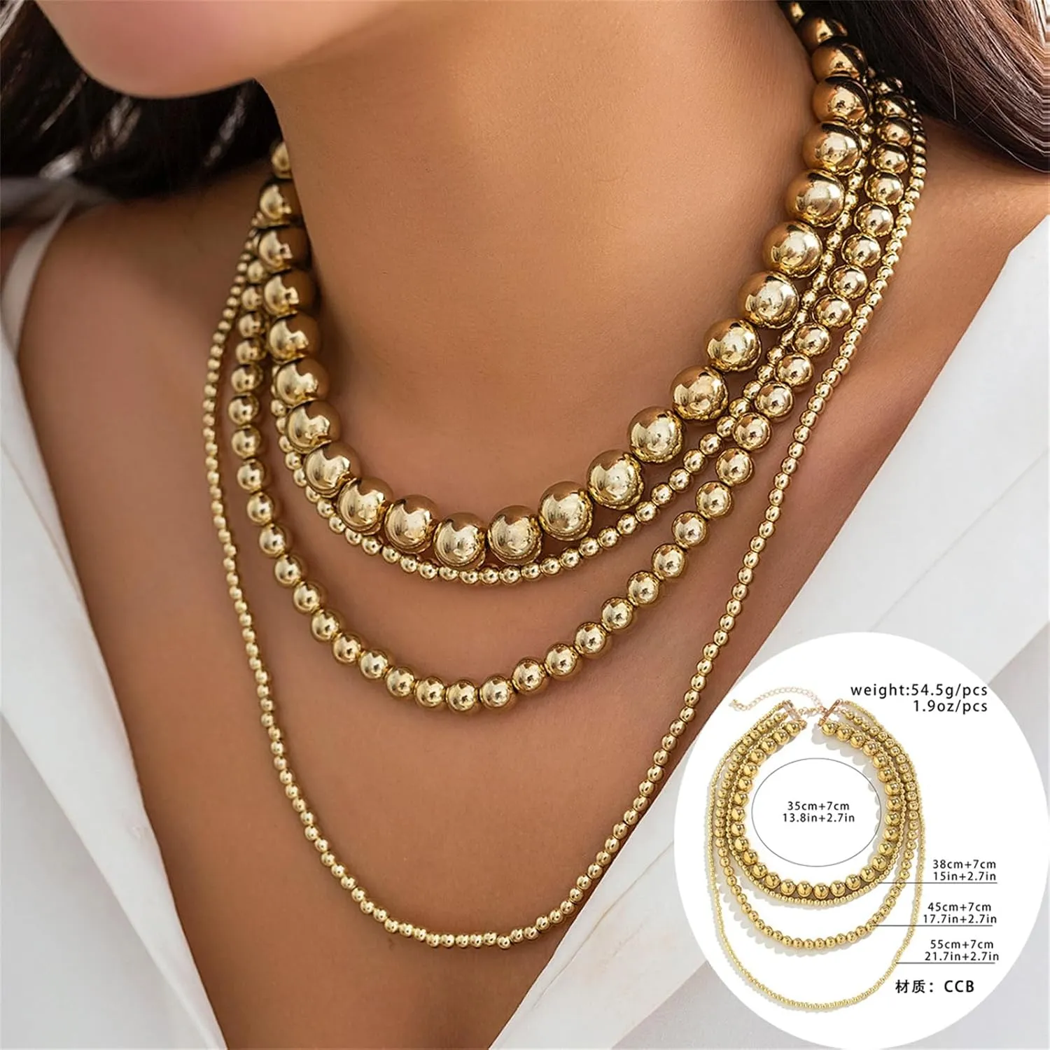 YBMYCM Layered Gold Chunky Necklaces Multi Strand Bead Necklace Wedding Bridesmaid Necklace Jewelry For Women