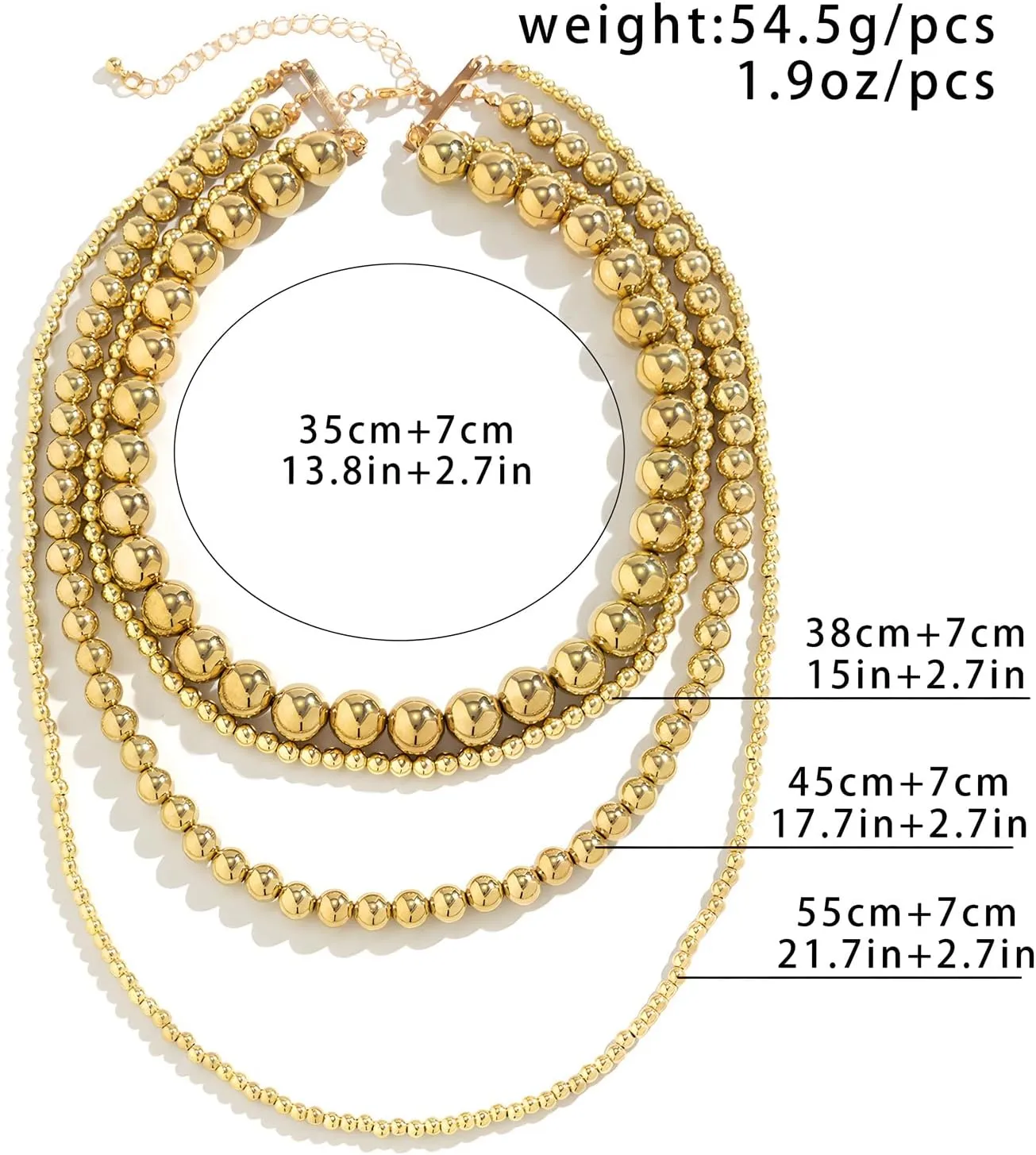 YBMYCM Layered Gold Chunky Necklaces Multi Strand Bead Necklace Wedding Bridesmaid Necklace Jewelry For Women