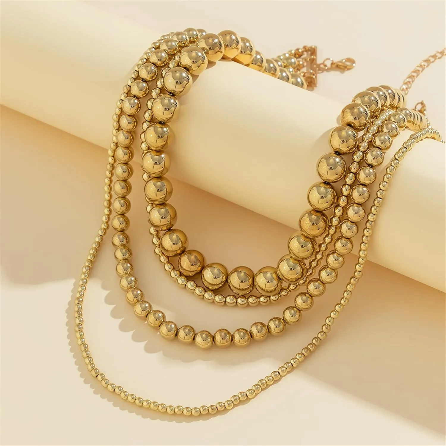 YBMYCM Layered Gold Chunky Necklaces Multi Strand Bead Necklace Wedding Bridesmaid Necklace Jewelry For Women