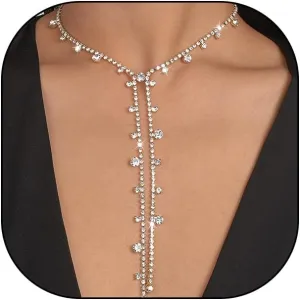 YOOESTORES82 Rhinestone Long Tassel Choker Necklaces,Sparkling Crystal Tennis Chain Necklaces, Charming Statement Jewelry Gifts for Women