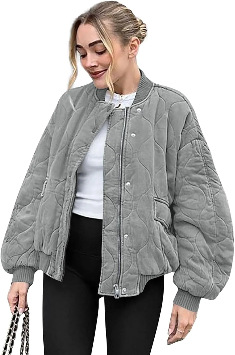 Yousify Winter Jackets for Women Fashion 2024 Casual Puffer Coat Zip Up Lightweight Short Jacket S-2XL