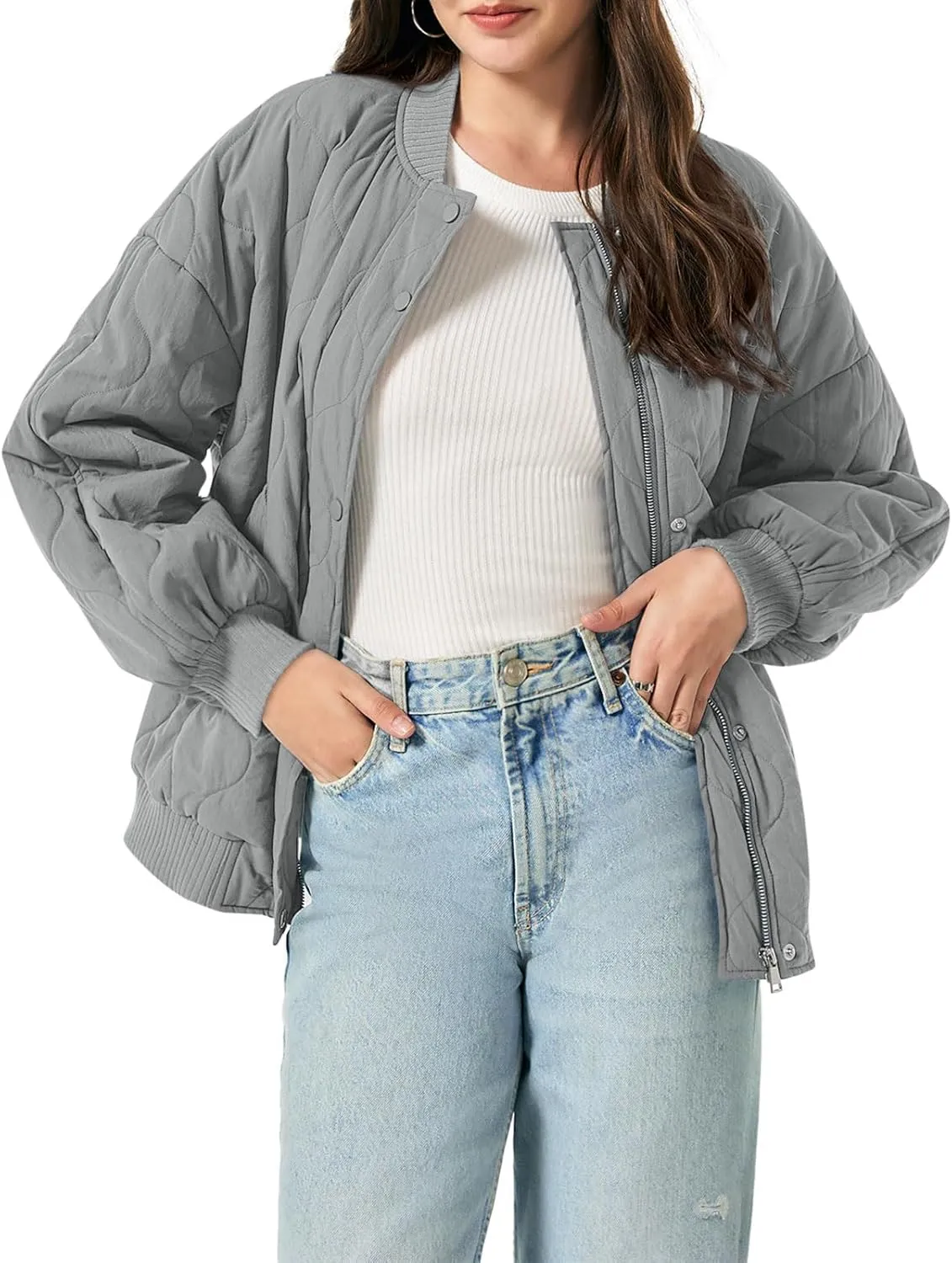 Yousify Winter Jackets for Women Fashion 2024 Casual Puffer Coat Zip Up Lightweight Short Jacket S-2XL
