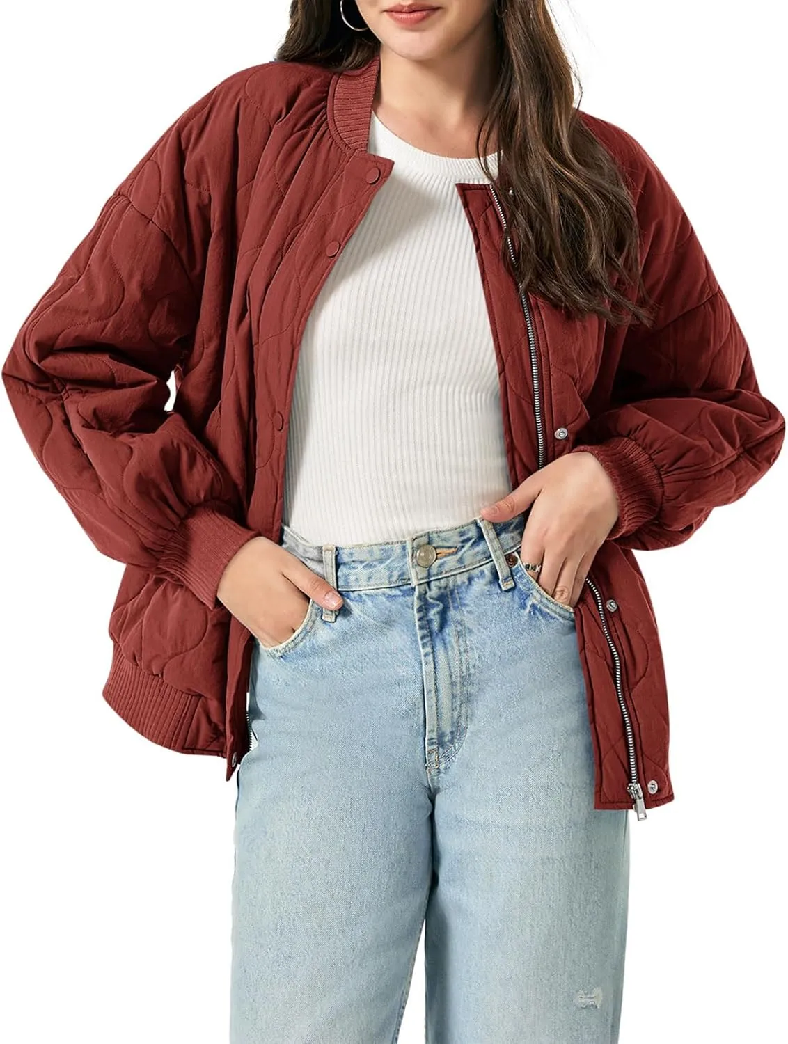 Yousify Winter Jackets for Women Fashion 2024 Casual Puffer Coat Zip Up Lightweight Short Jacket S-2XL