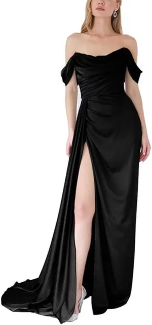 YRGERATON Mermaid Stain Prom Dresses Off Shoulder Ruched Empire Waist Evening Party Princess Ball Gowns with Slit