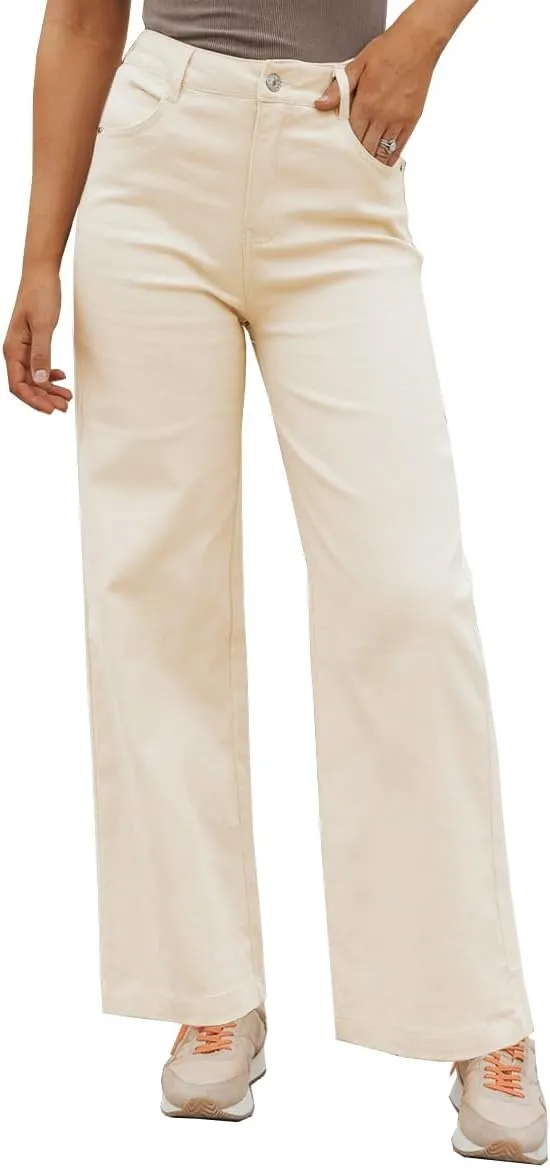 ZC&GF Women's Wide Leg Pants Loose Straight Pants Back High Elastic Waist Business Work Pants Trousers Long Pants
