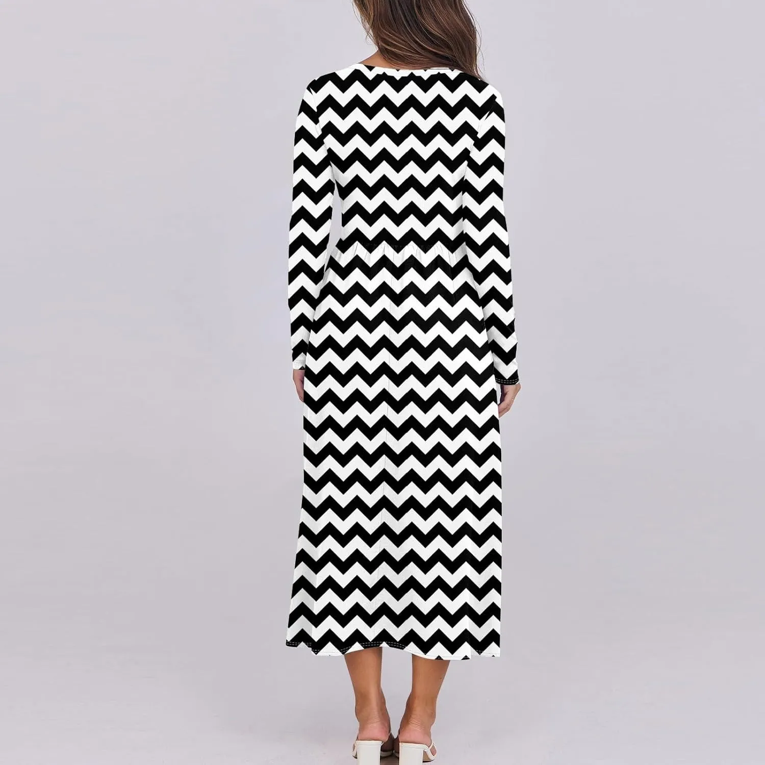 ZEFOTIM Long Sleeve Dress for Women Floral Graphic Dresses with Pockets Long Dresses Crewneck Dress Summer Spring Dress