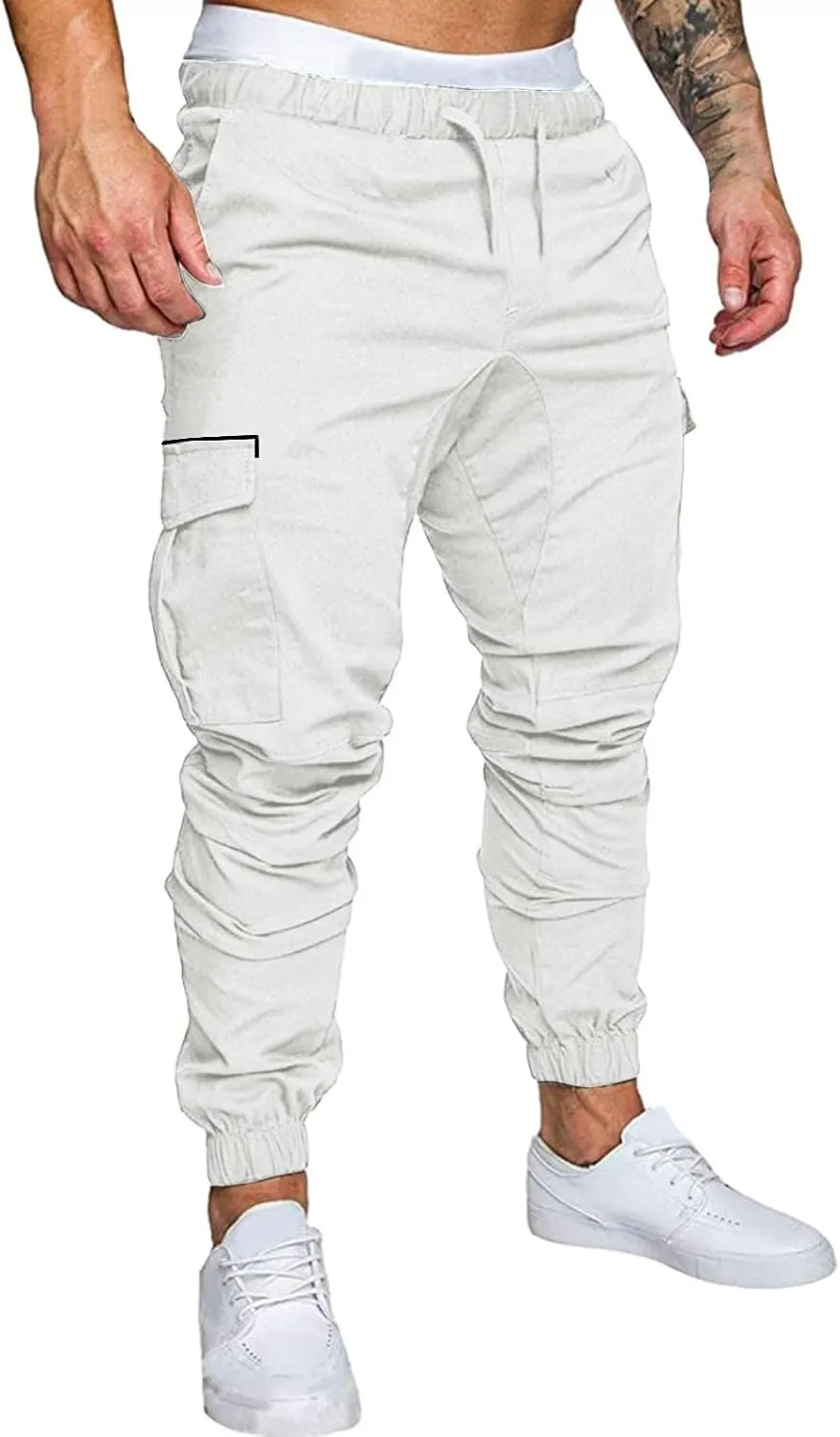 ZHUER Cargo Pants for Men Casual Joggers Pants Stretch Drawstring Sweatpants Cotton Chino Pants Slim Fit Gym Workout Pants