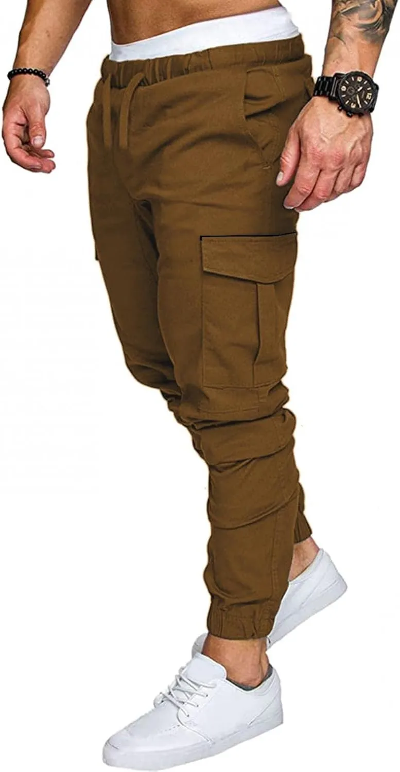 ZHUER Cargo Pants for Men Casual Joggers Pants Stretch Drawstring Sweatpants Cotton Chino Pants Slim Fit Gym Workout Pants
