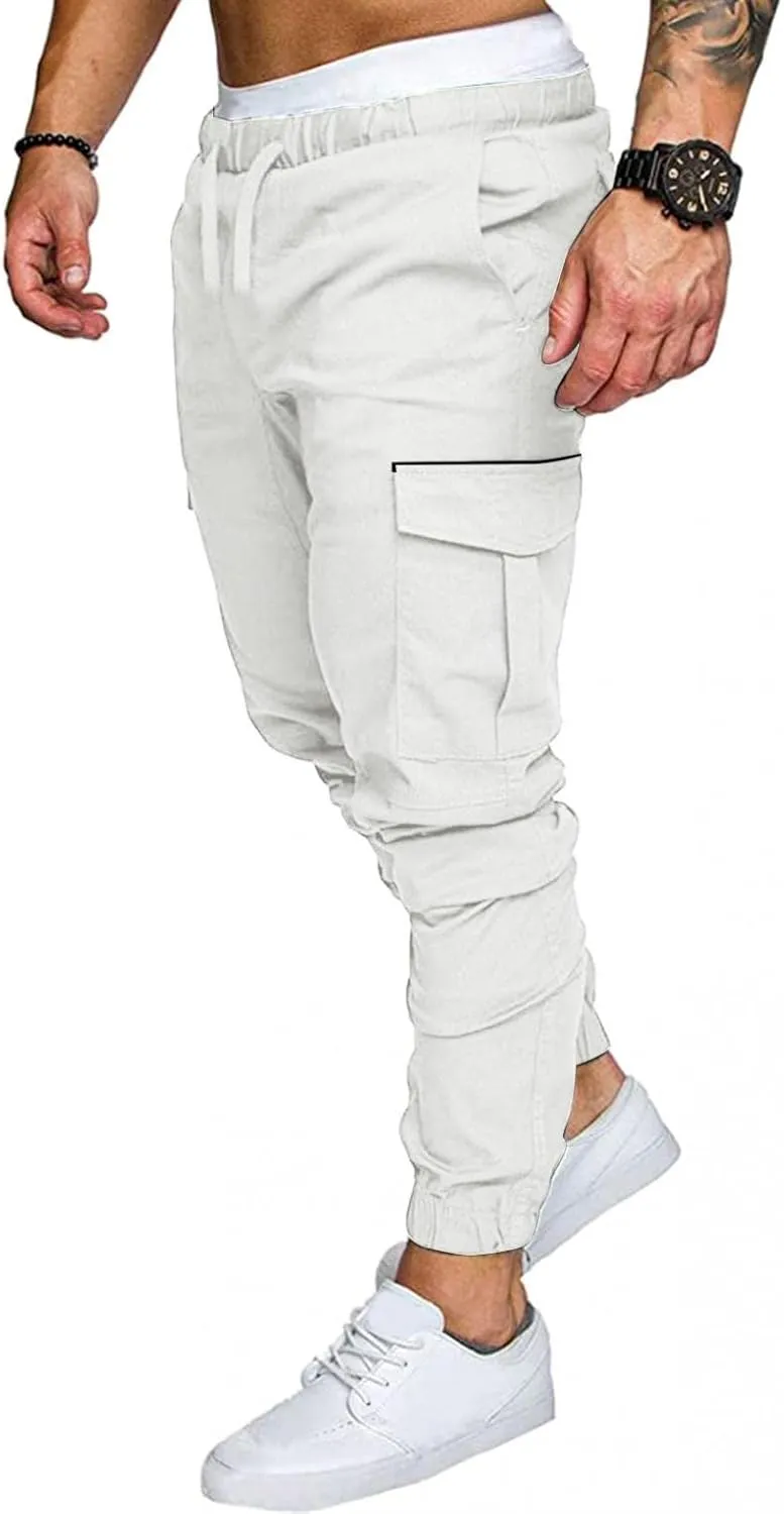 ZHUER Cargo Pants for Men Casual Joggers Pants Stretch Drawstring Sweatpants Cotton Chino Pants Slim Fit Gym Workout Pants
