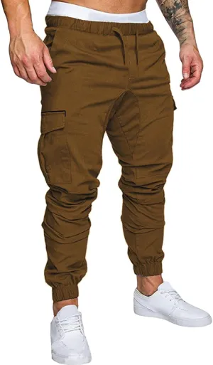ZHUER Cargo Pants for Men Casual Joggers Pants Stretch Drawstring Sweatpants Cotton Chino Pants Slim Fit Gym Workout Pants