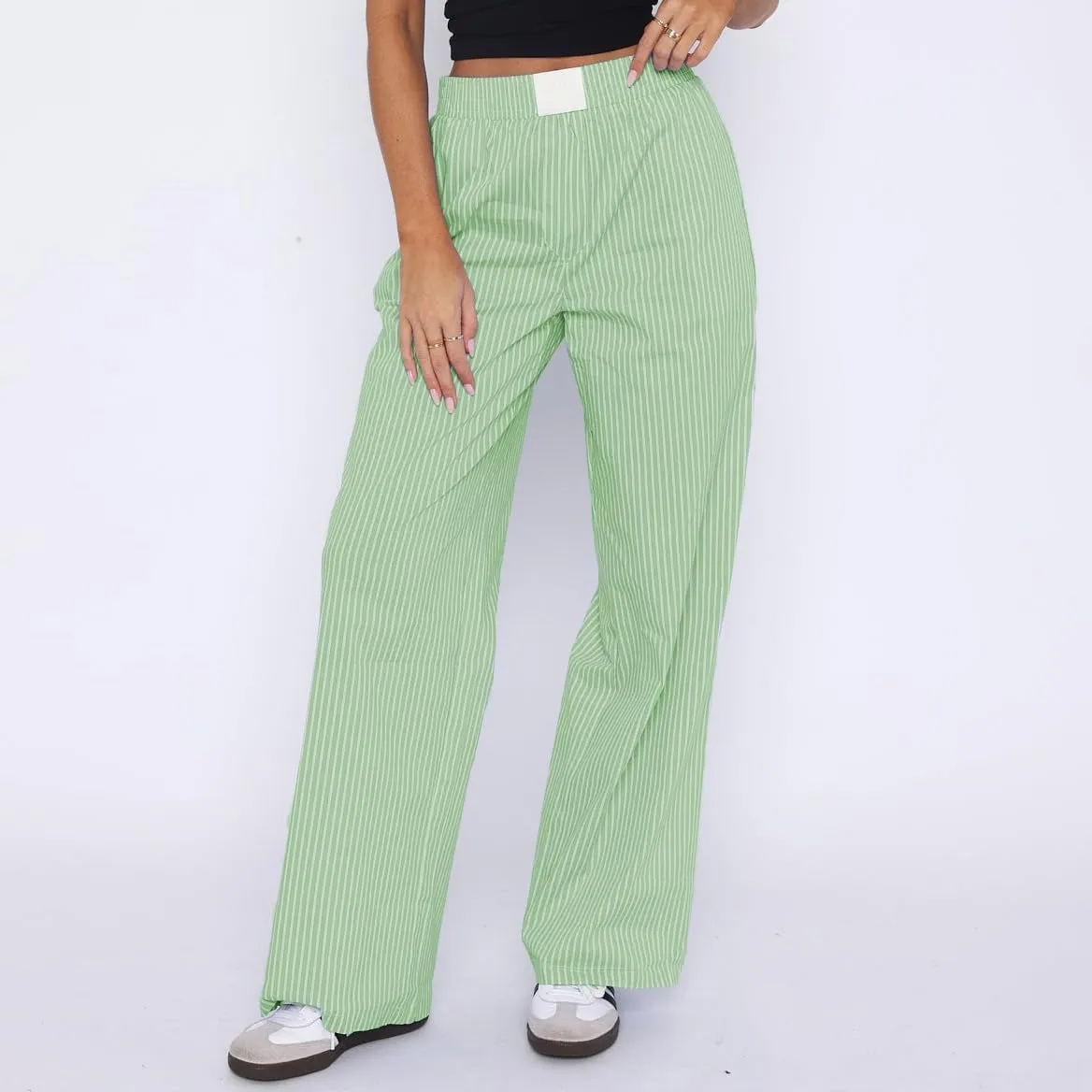 ZOCANIA Womens Pajama Pants Wide Leg Striped Pants Pants Elastic High Waist Y2k Boxers Sleepwear Baggy Lounge Pants Trousers