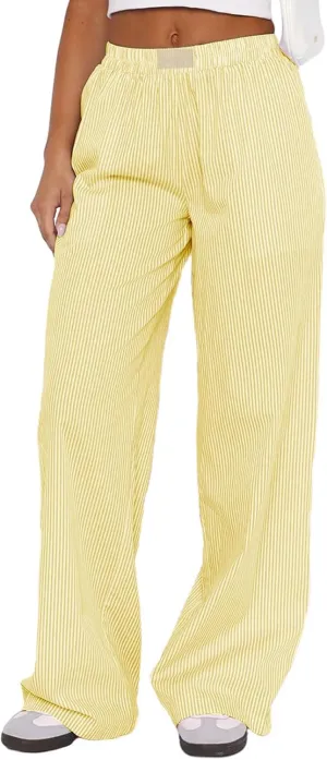 ZOCANIA Womens Pajama Pants Wide Leg Striped Pants Pants Elastic High Waist Y2k Boxers Sleepwear Baggy Lounge Pants Trousers